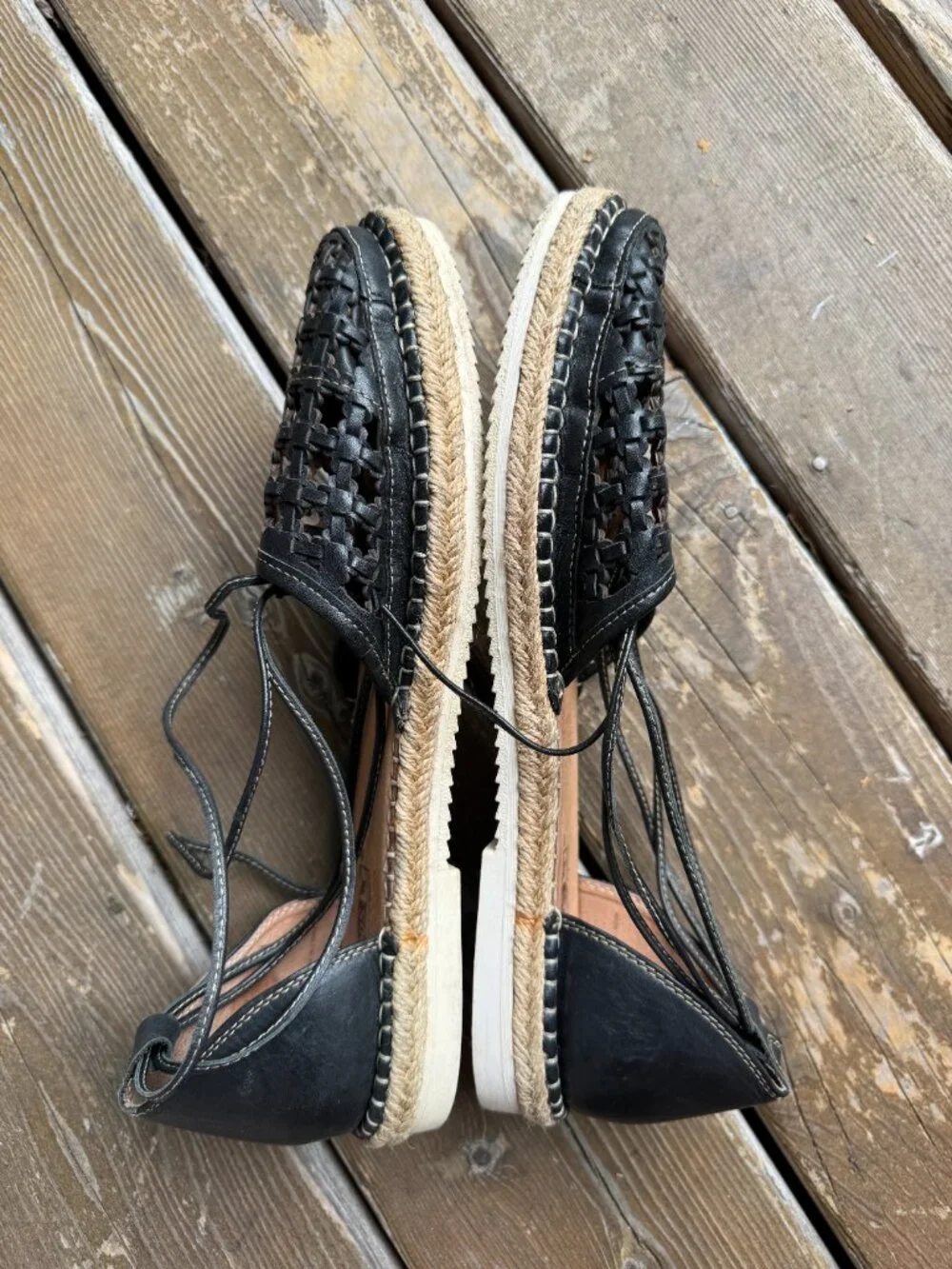 Pikolinos Cadamunt Black Woven Leather Espadrille Wrapped Flat Sandals - EU42/11